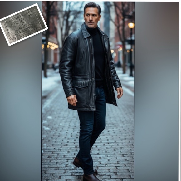 C.F.I. International Genuine Leather France Tanned Lined Parka Jacket Black SzXL